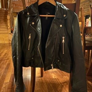 Aqua Black Leather Jacket with tags